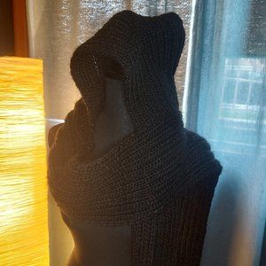 Super Long Black Scarf with Hood and Hand Pockets